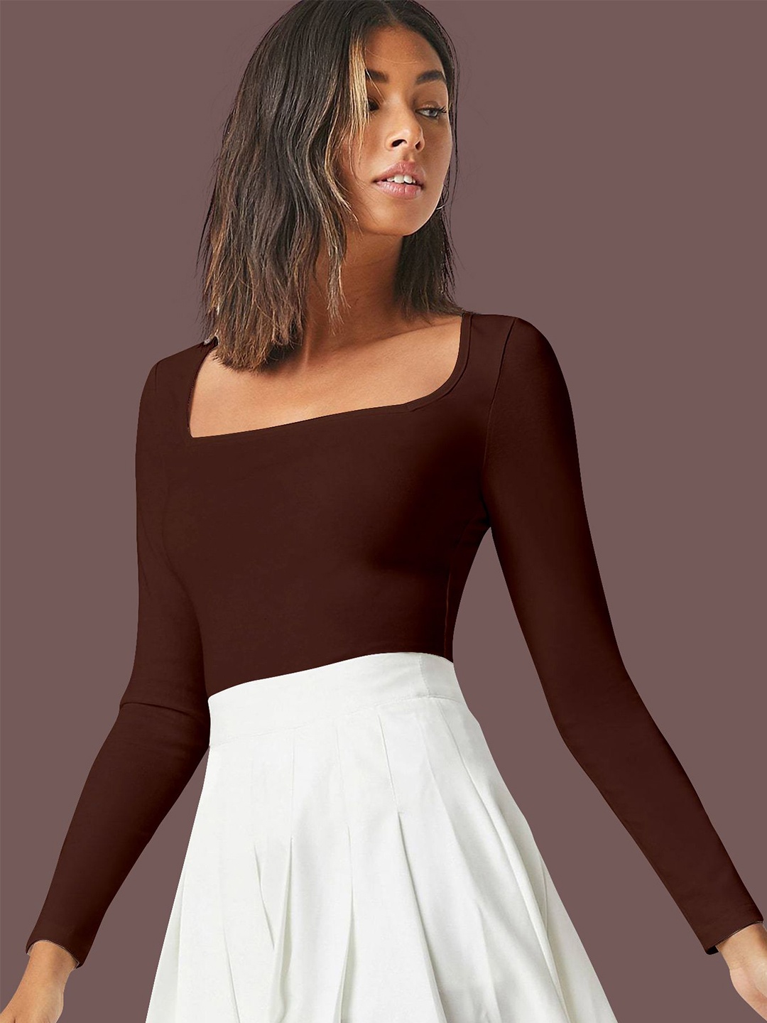 

Dream Beauty Fashion Solid Pattern crop Top, Brown