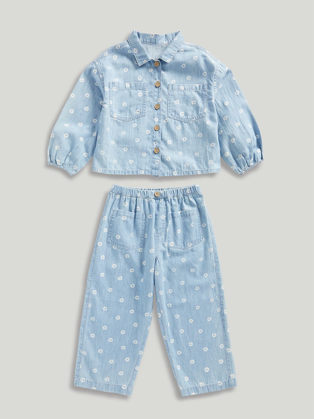 

mothercare Girls Printed Shirt with Trousers, Blue