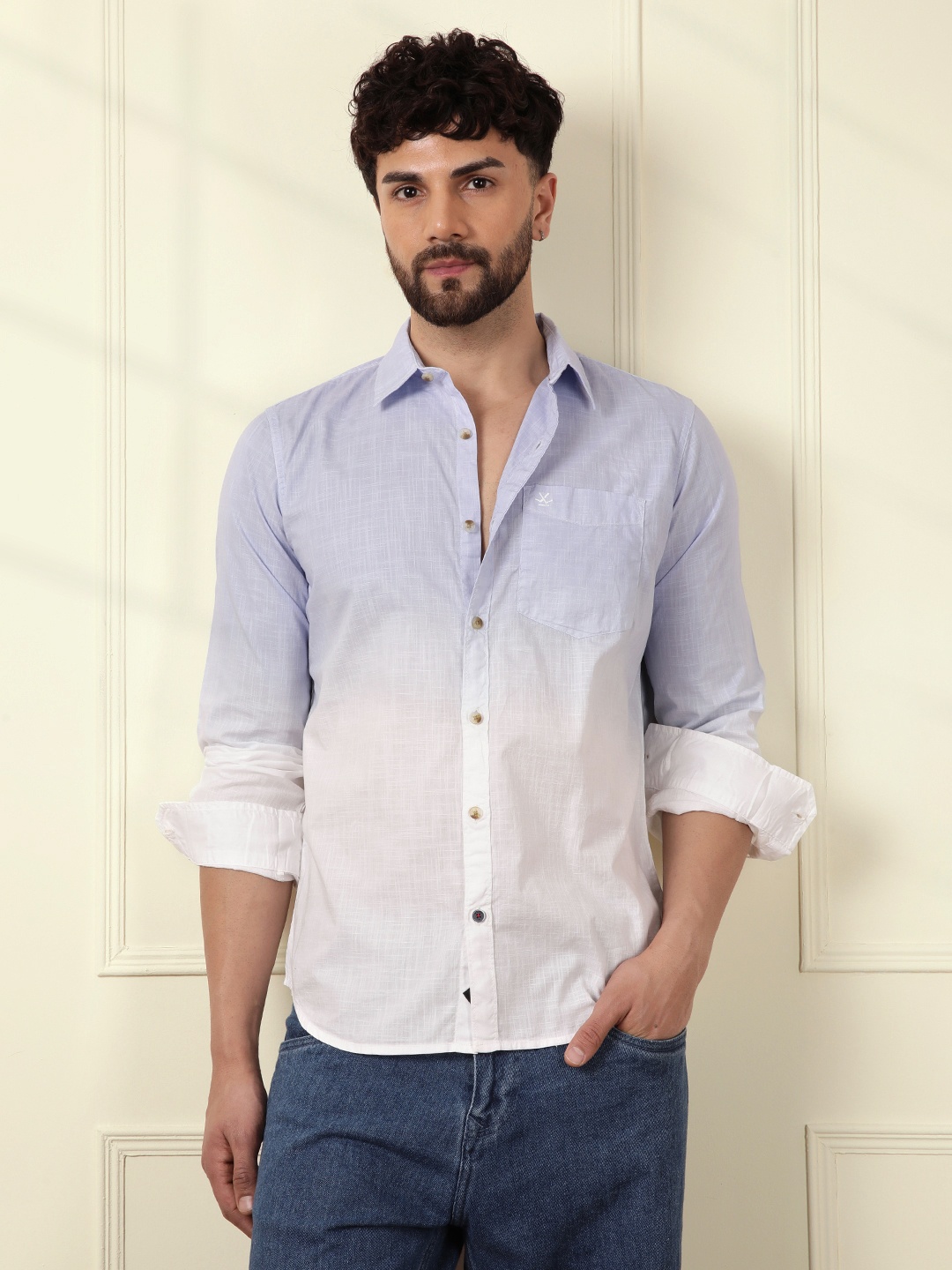 

WROGN Men Comfort Slim Fit Casual Shirt, Blue