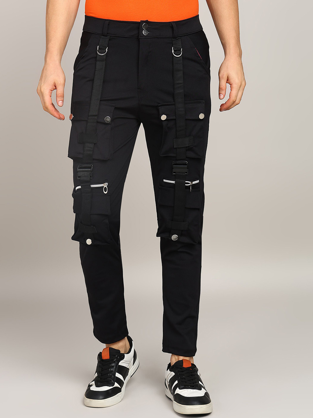 

RusticBlooms Men Slim-Fit Cargo Pants, Black