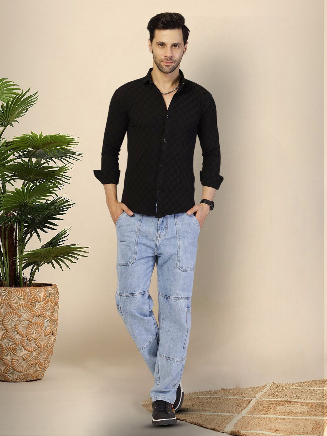 

Moda Rapido Men Original Opaque Casual Shirt, Black
