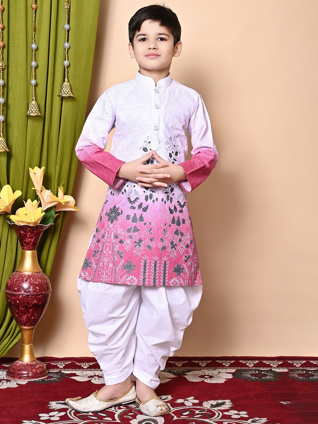 

NFC CREATION Boys Embroidered Regular Thread Work Kurta with Patiala, White
