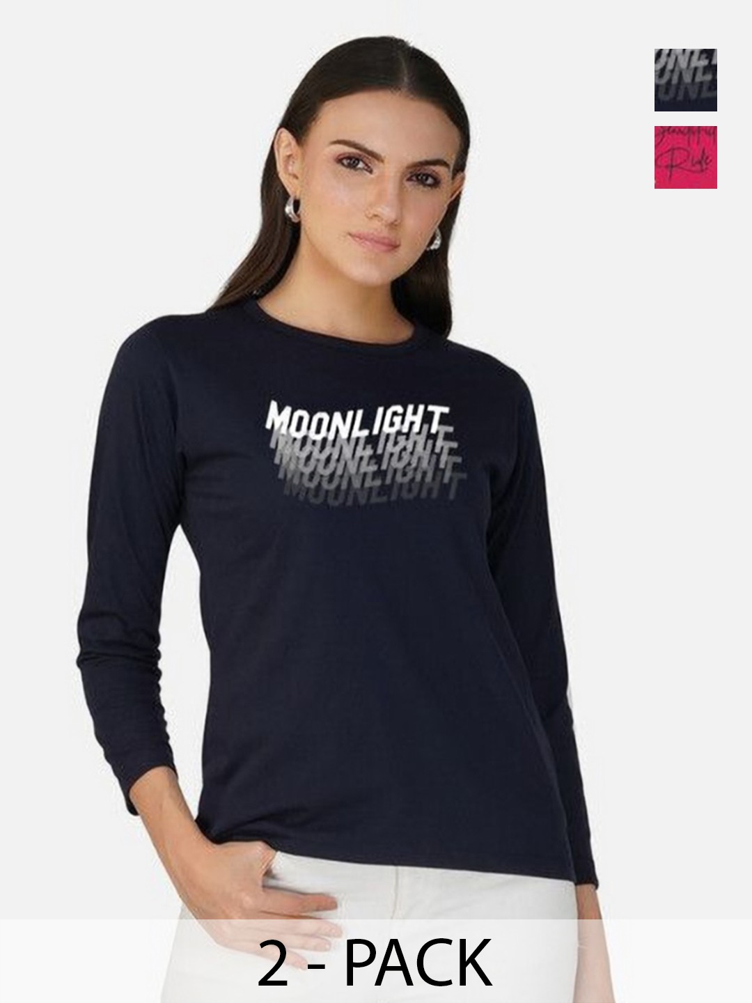 

Metronaut Women 2 Printed Bio Finish Applique T-shirt, Navy blue