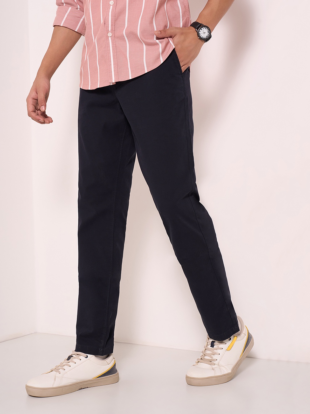 

Peregrine by Pantaloons Men Slim Fit Chinos Trousers, Navy blue