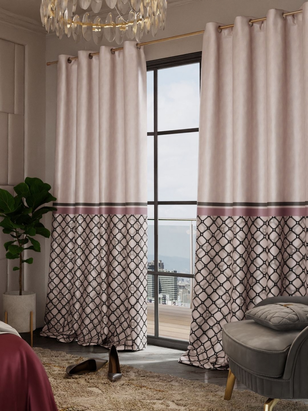 

Stoa Paris Versailles Rose & Black Set of 2 Geometric Long Door Curtains