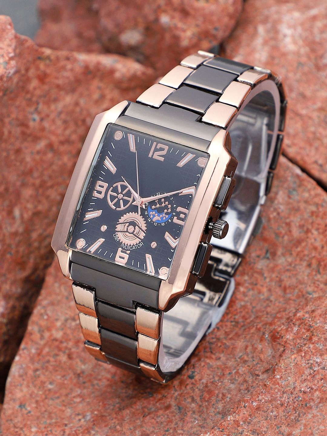 

French Accent Men Embellished Dial & Stainless Steel Bracelet Style Straps Analogue Watch SS25_FAWC1018, Multi