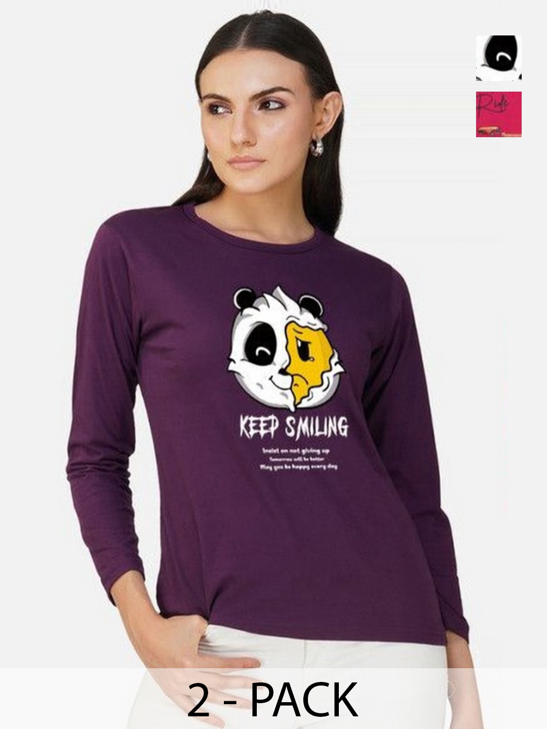 

Metronaut Women 2 Printed Bio Finish Applique T-shirt, Purple