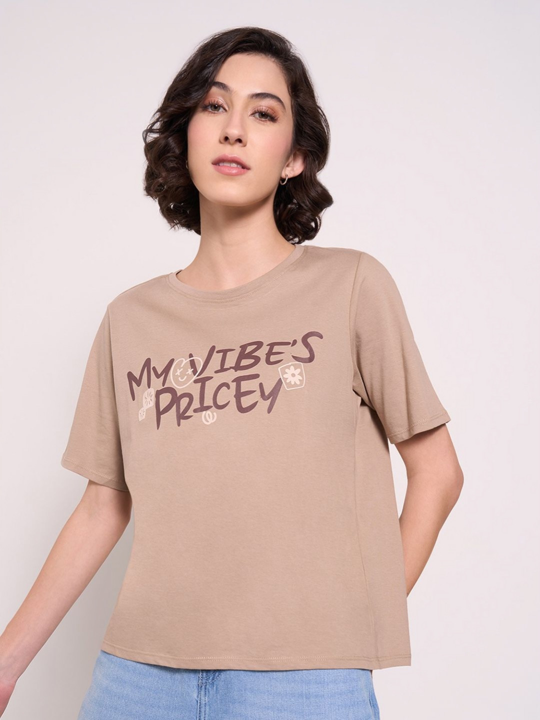 

People Women Typography Drop-Shoulder Sleeves T-shirt, Grey