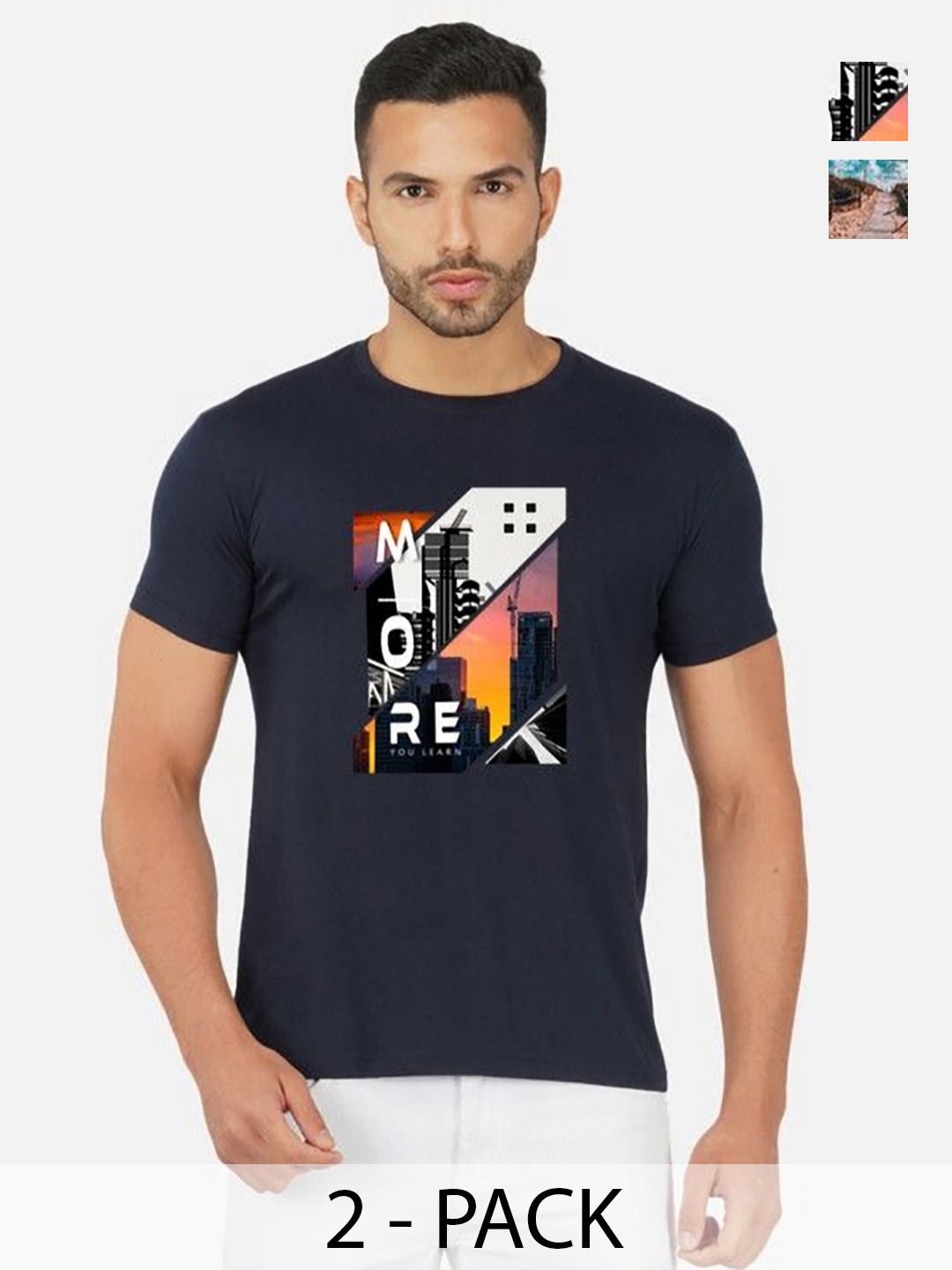 

GLOBAL NOMAD Men 2 Printed Bio Finish Applique T-shirt, Navy blue