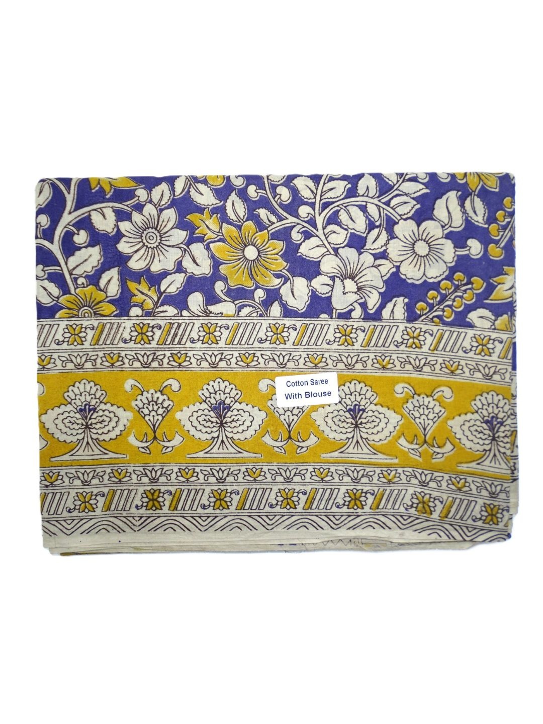 

SR HANDLOOMS AND TEXTILES Kalamkari Pure Cotton Saree, Blue