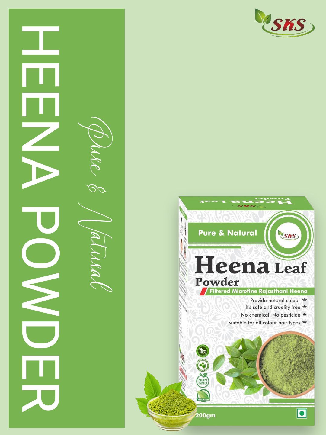 

SKS BIOTECH Pure & Natural Heena Leaf Powder Hair Color - 200 g, Green