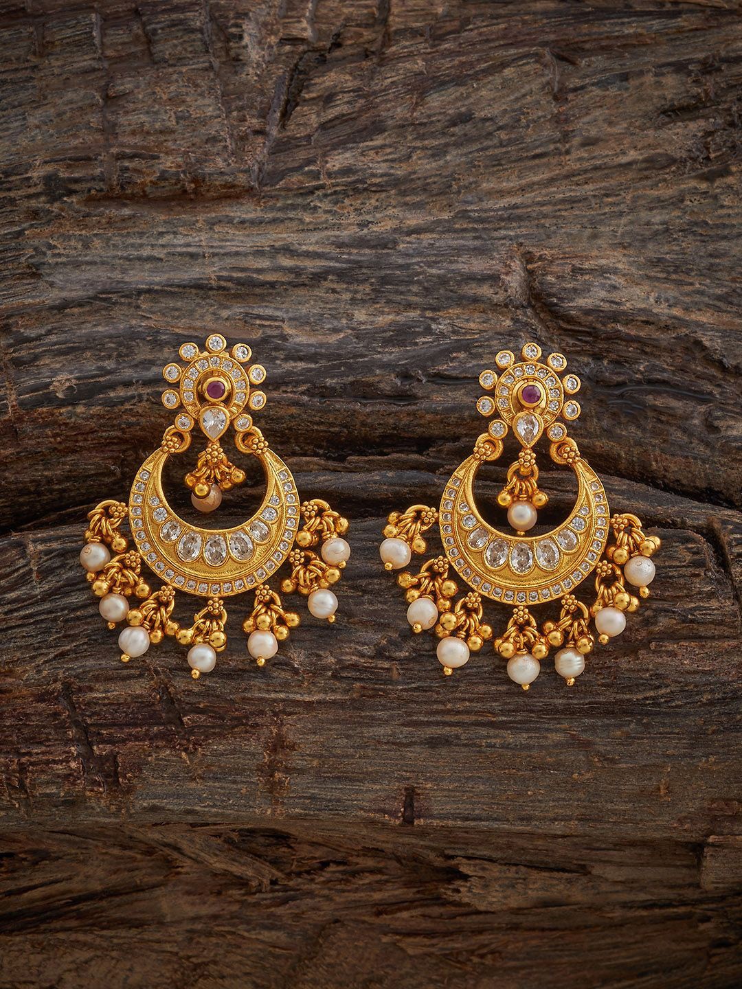 

Kushal's Fashion Jewellery Crescent Shaped Chandbalis Earrings, Red
