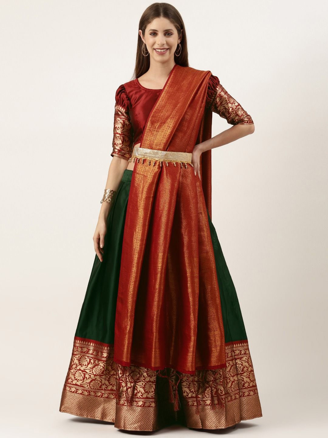 

Payu Semi-Stitched Lehenga & Unstitched Blouse With Dupatta, Green