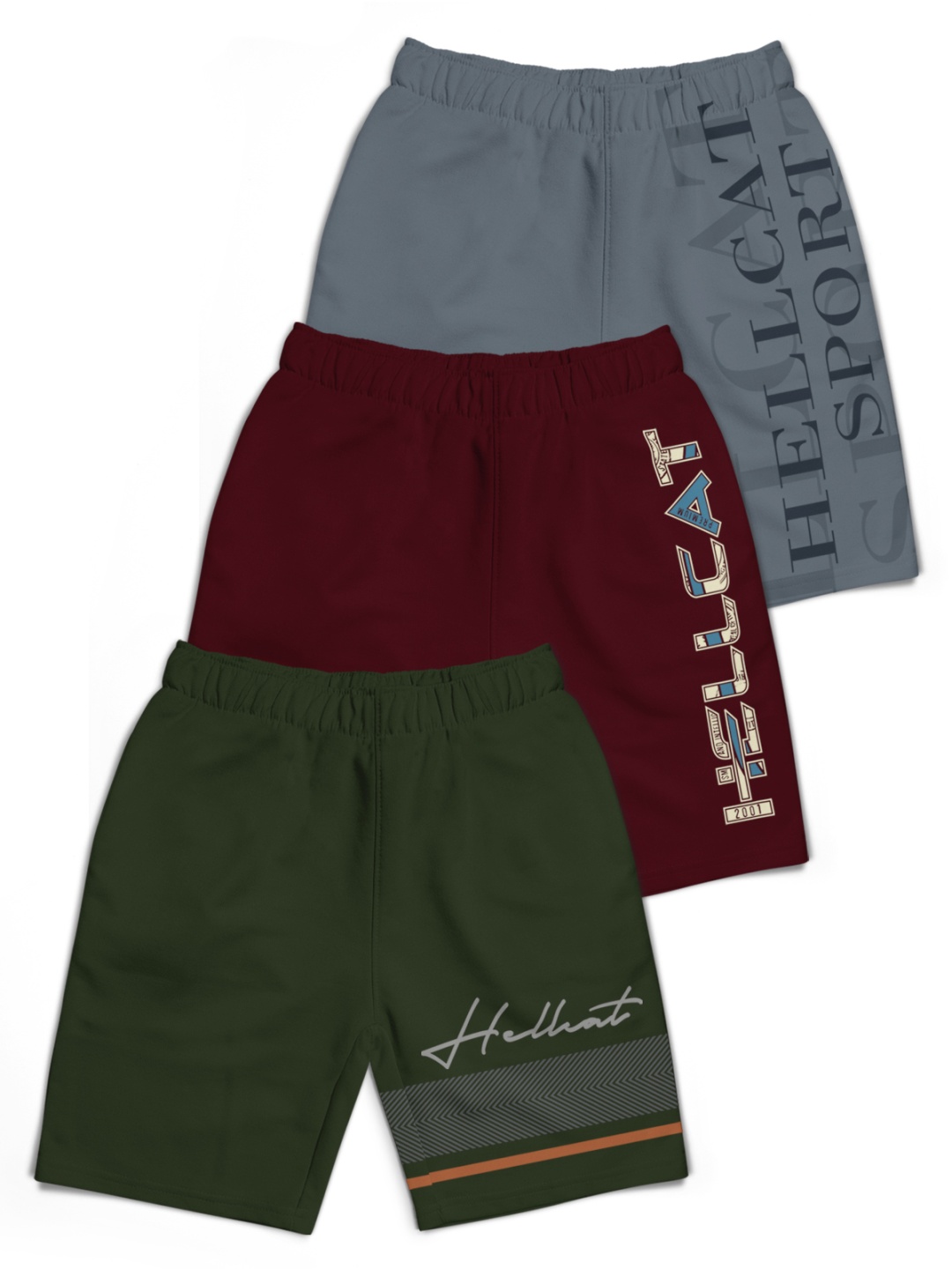 

HELLCAT Boys Typography Printed Shorts, Olive