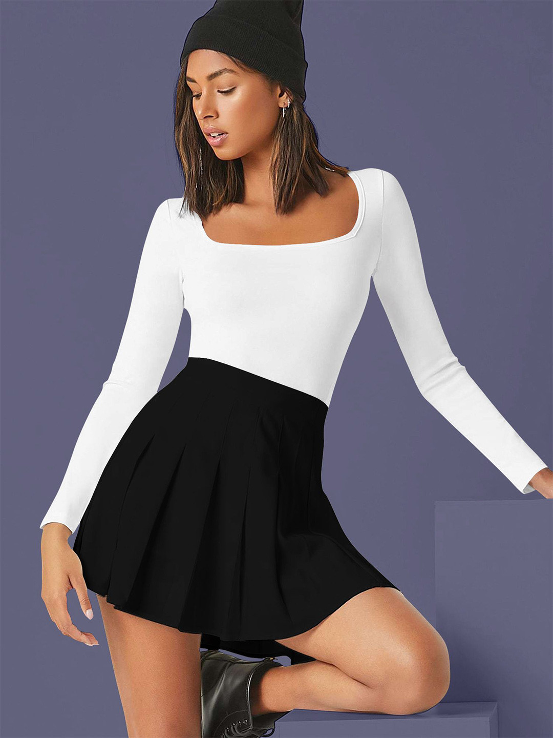 

Dream Beauty Fashion Women Square Neck Fitted Top, White