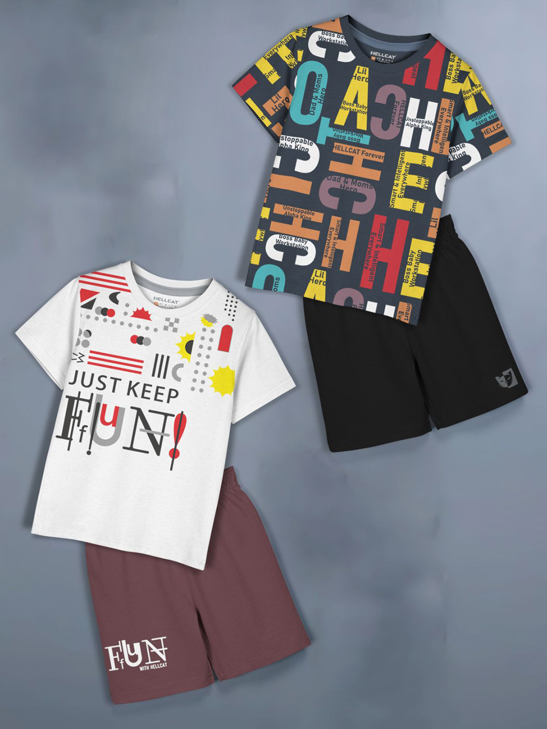 

HELLCAT Girls Printed T-shirt with Shorts, White