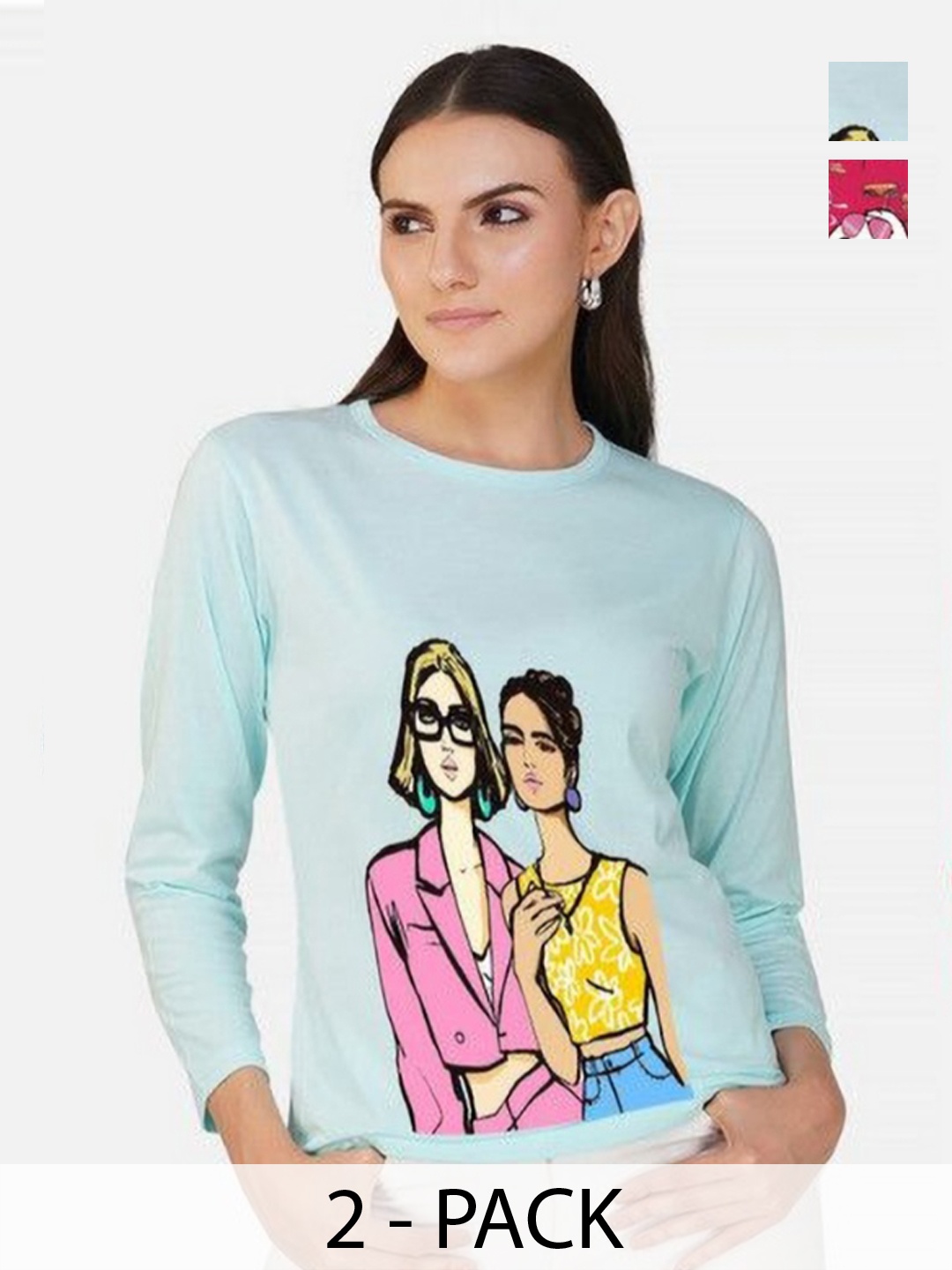 

Metronaut Women 2 Printed Bio Finish Applique T-shirt, Turquoise blue