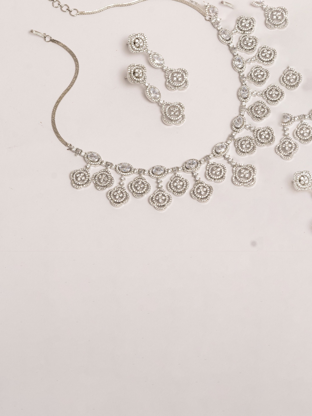 

Zevarly Silver-Plated Cubic Zirconia Stone-Studded Jewellery Set