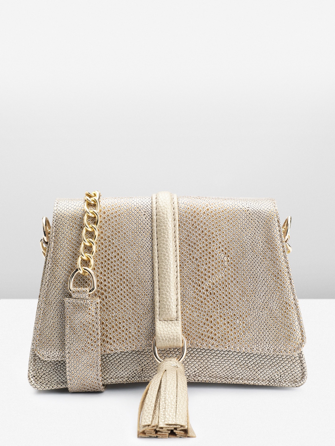 

Carlton London Textured Sling Bag with Tasselled Detail, Beige