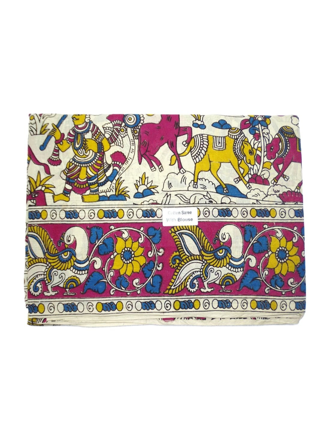 

SR HANDLOOMS AND TEXTILES Kalamkari Pure Cotton Saree, White