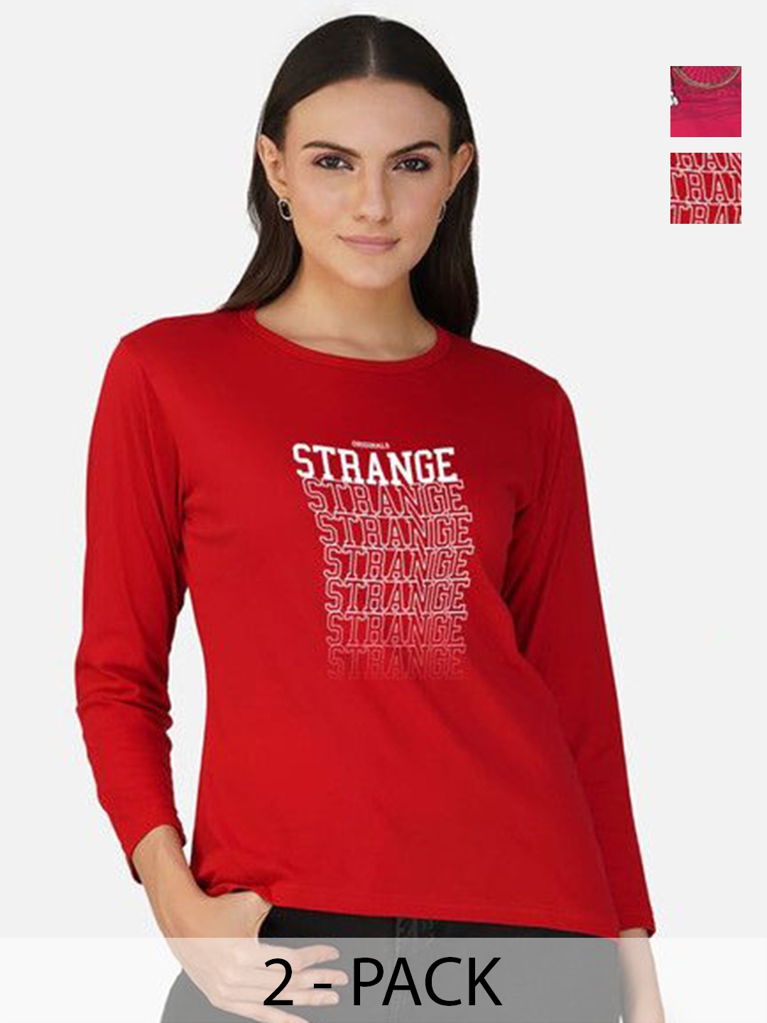 

Metronaut Women 2 Printed Bio Finish Applique T-shirt, Red
