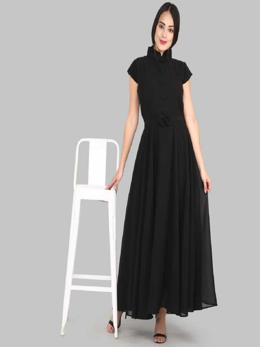 

Raiyani Fashion Applique Georgette Fit & Flare Maxi Dress, Black