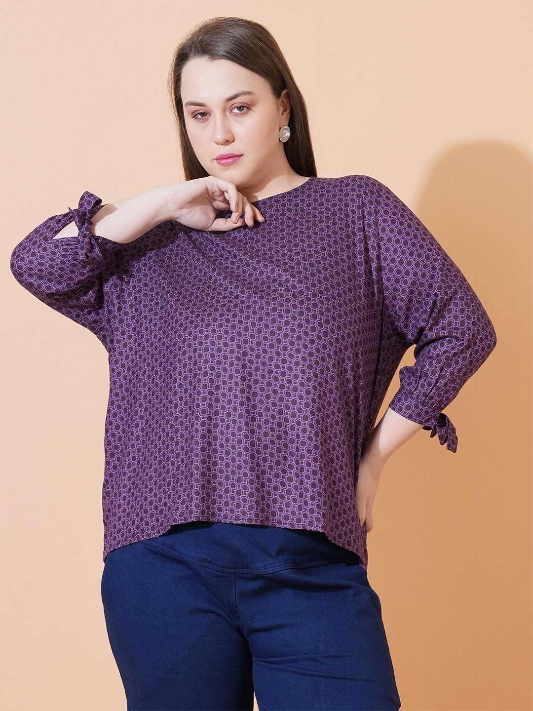 

Sztori Polka Dot Print Batwing Sleeve Crepe Top, Purple