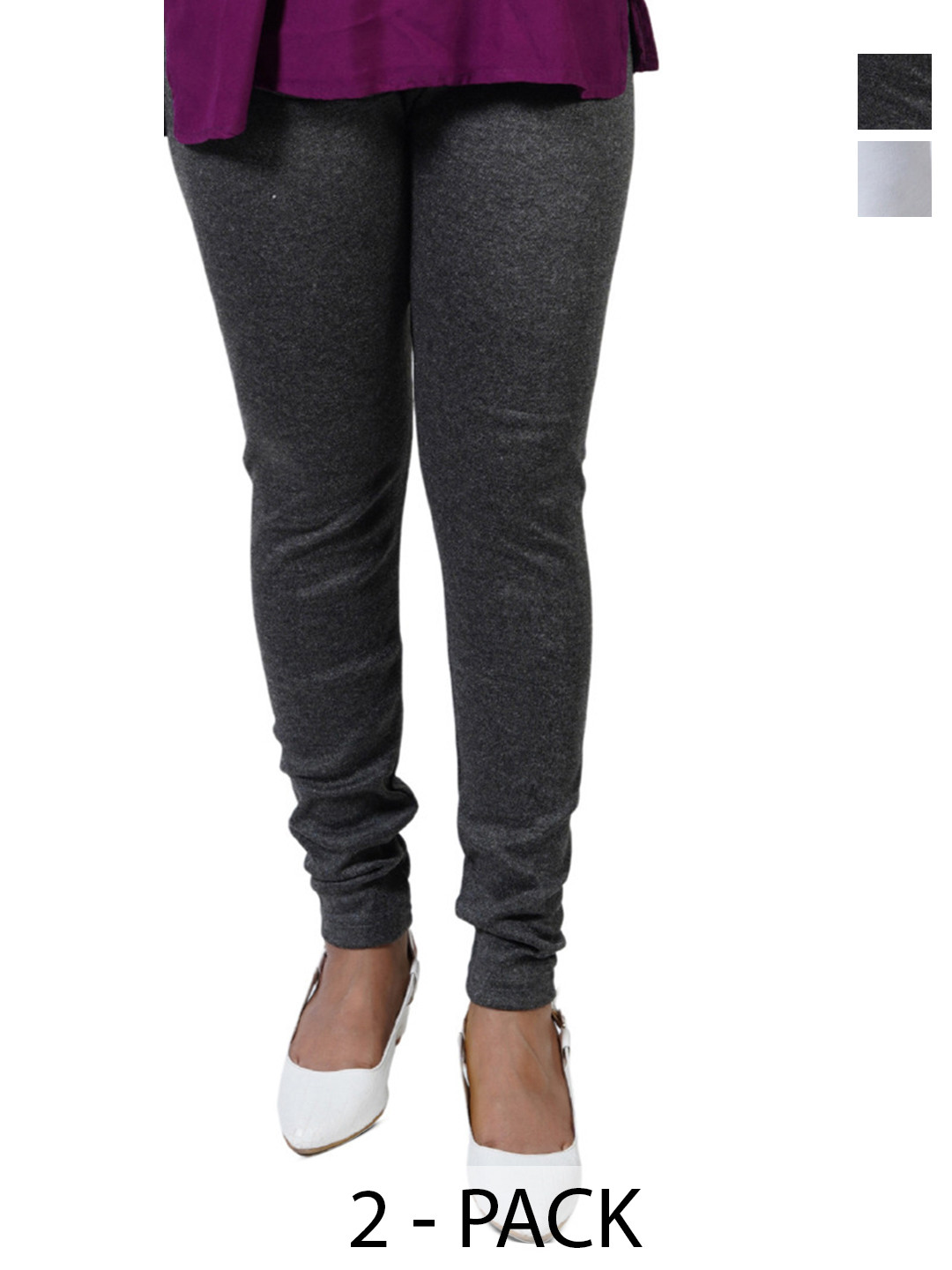 

URBAN KANYA Pack Of 2 Mid-Rise Churidar-Length Leggings, Grey