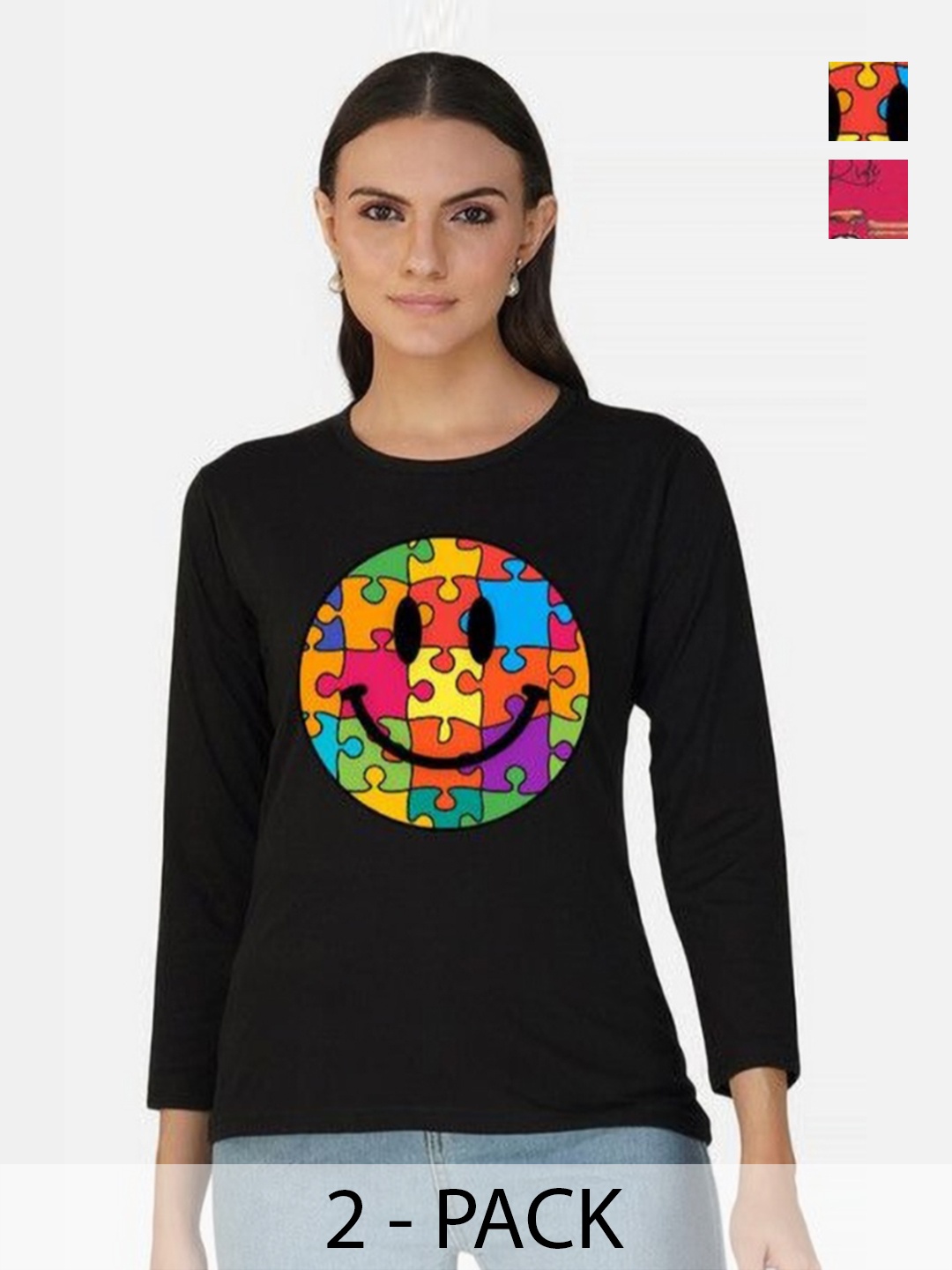 

Metronaut Women 2 Printed Bio Finish Applique T-shirt, Black