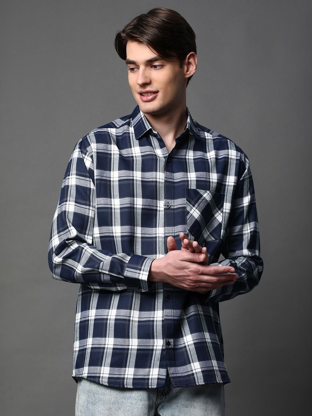 

BROWN BROTHERS Unisex Relaxed Animal Opaque Checked Casual Shirt, Black