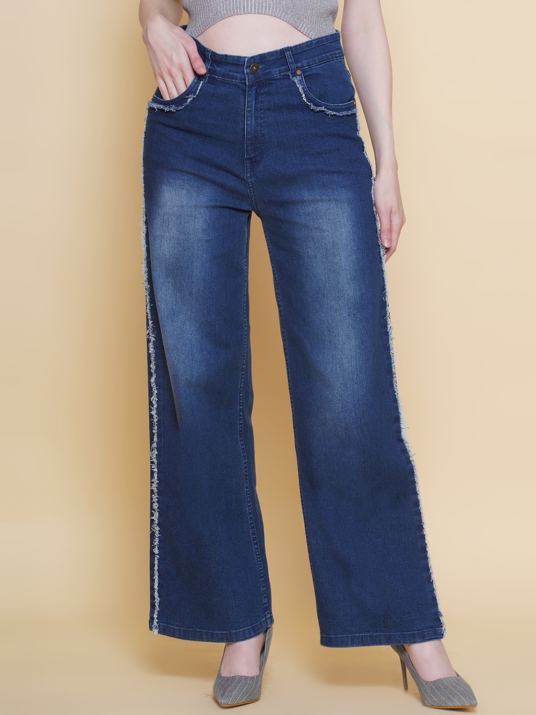 

PUELLA Women Straight Fit High-Rise Light Fade Stretchable Jeans, Blue