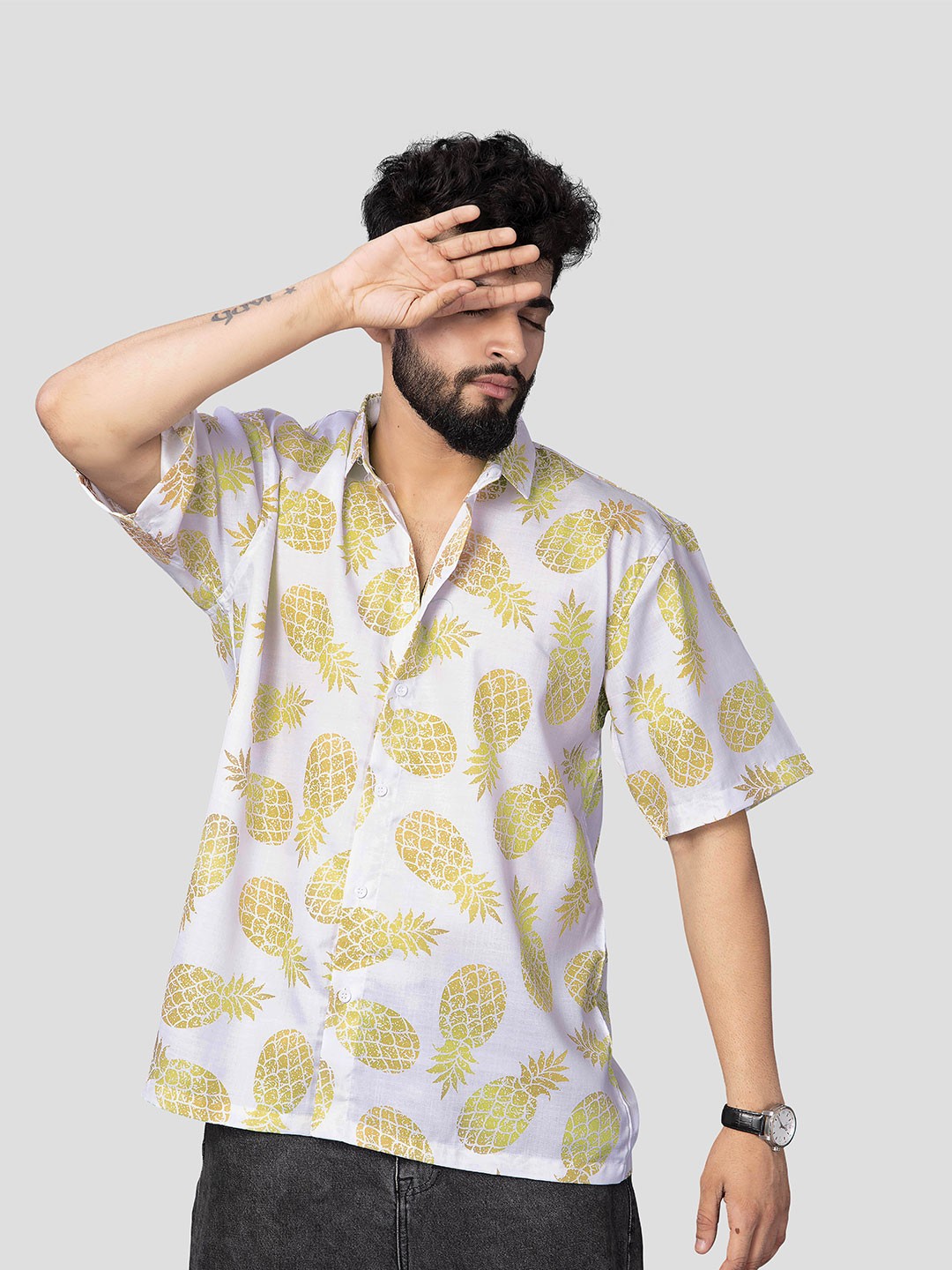 

BROWN BROTHERS Unisex Relaxed Opaque Printed Casual Shirt, Yellow