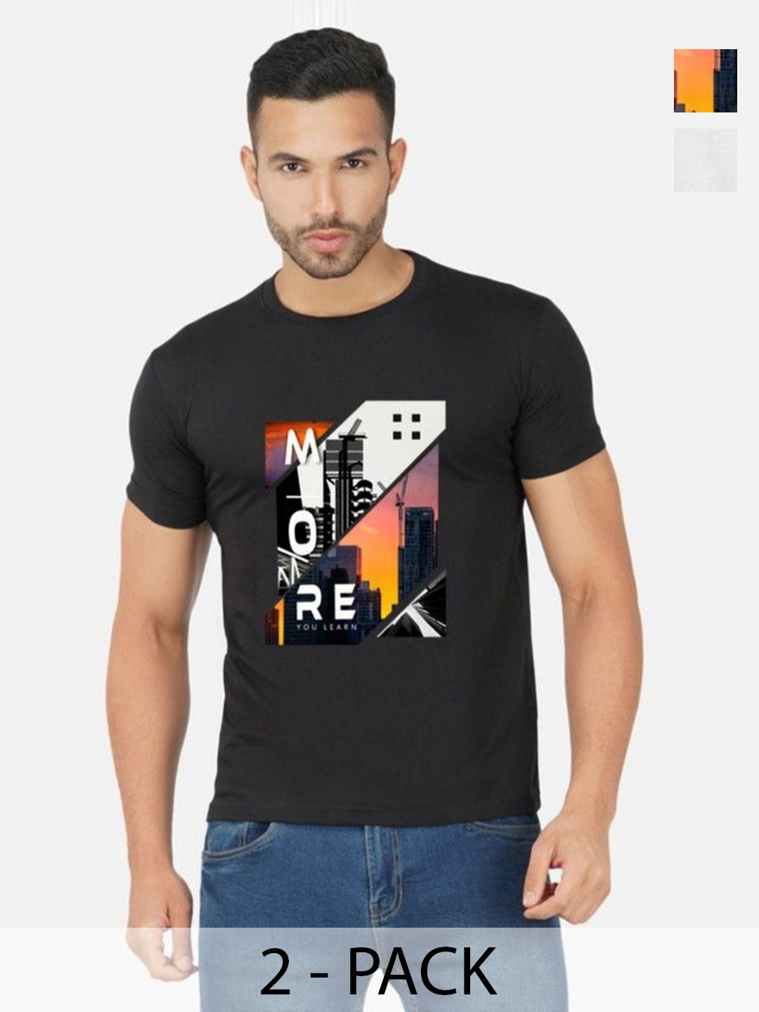 

GLOBAL NOMAD Men 2 Printed Bio Finish Applique T-shirt, Black