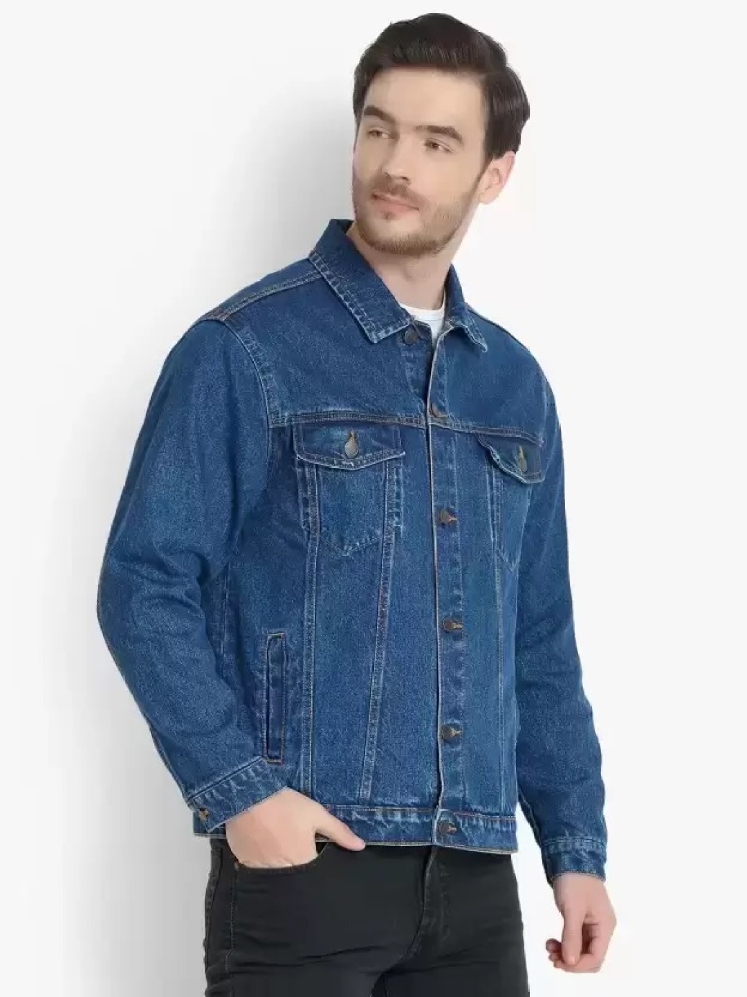 

COMFITS Men Washed Lightweight Denim Jacket with Embroidered, Blue