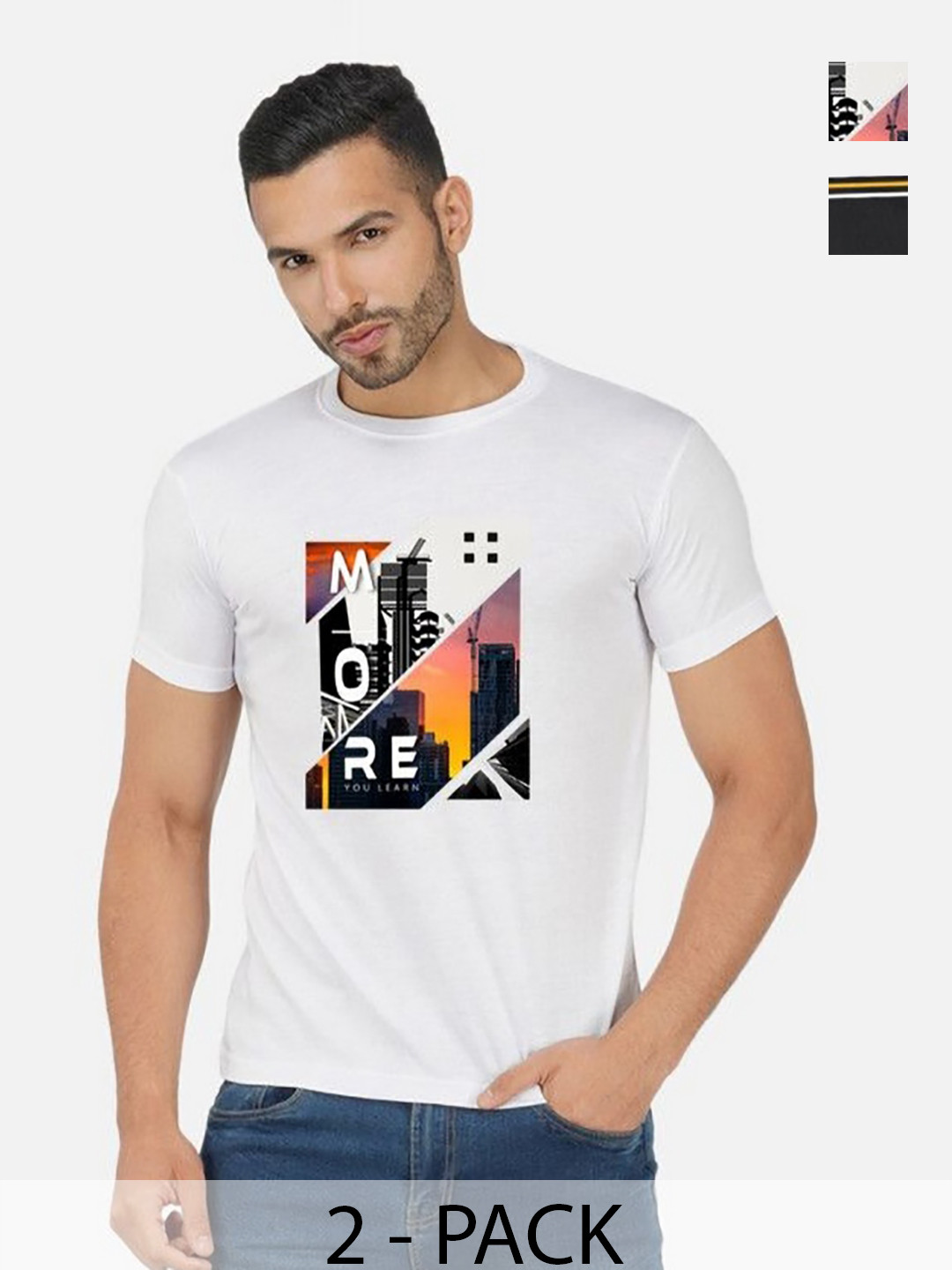 

GLOBAL NOMAD Men 2 Printed Bio Finish Applique T-shirt, White