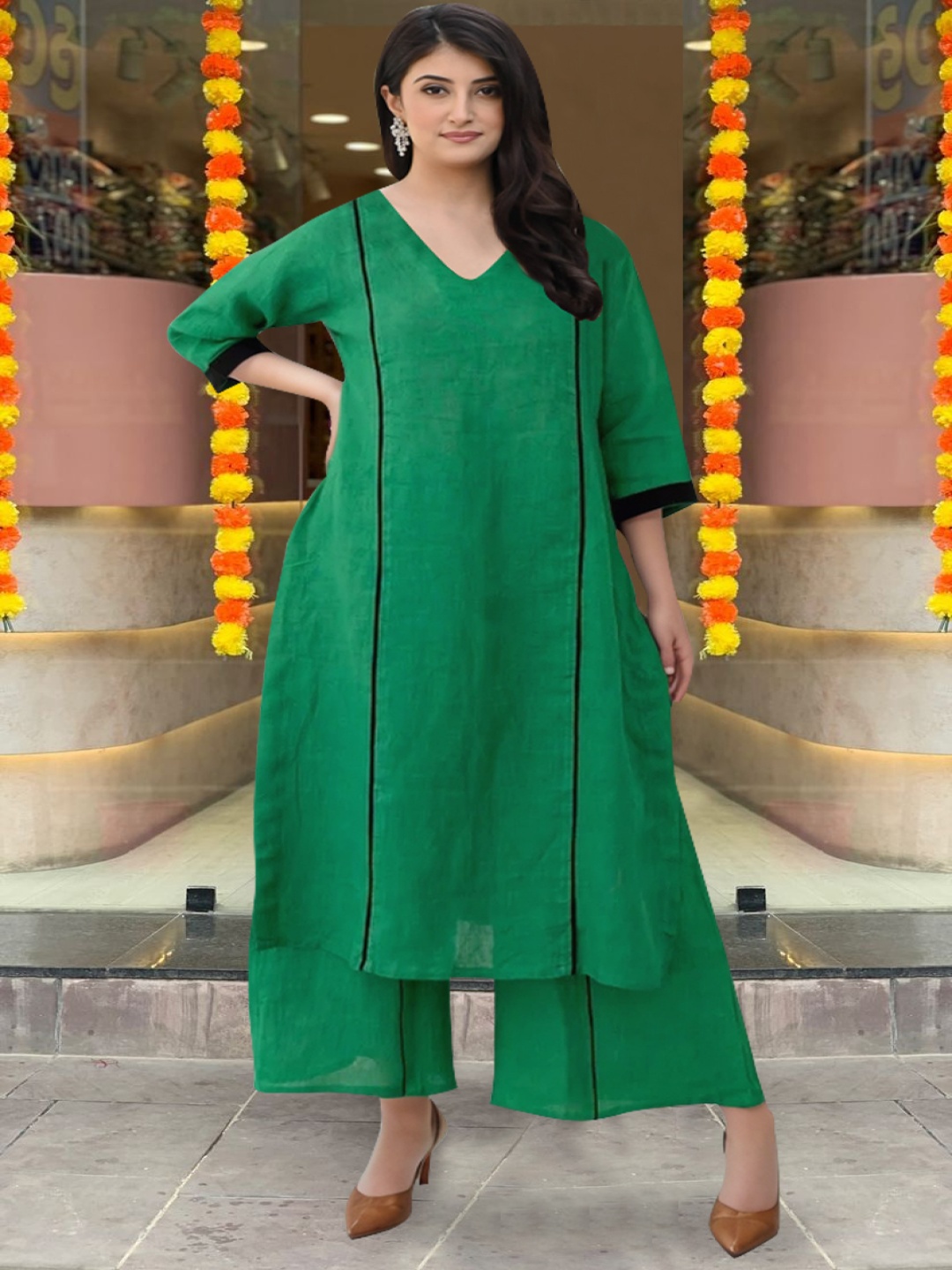 

DIVASTRI Women Regular Kurta with Palazzos, Green