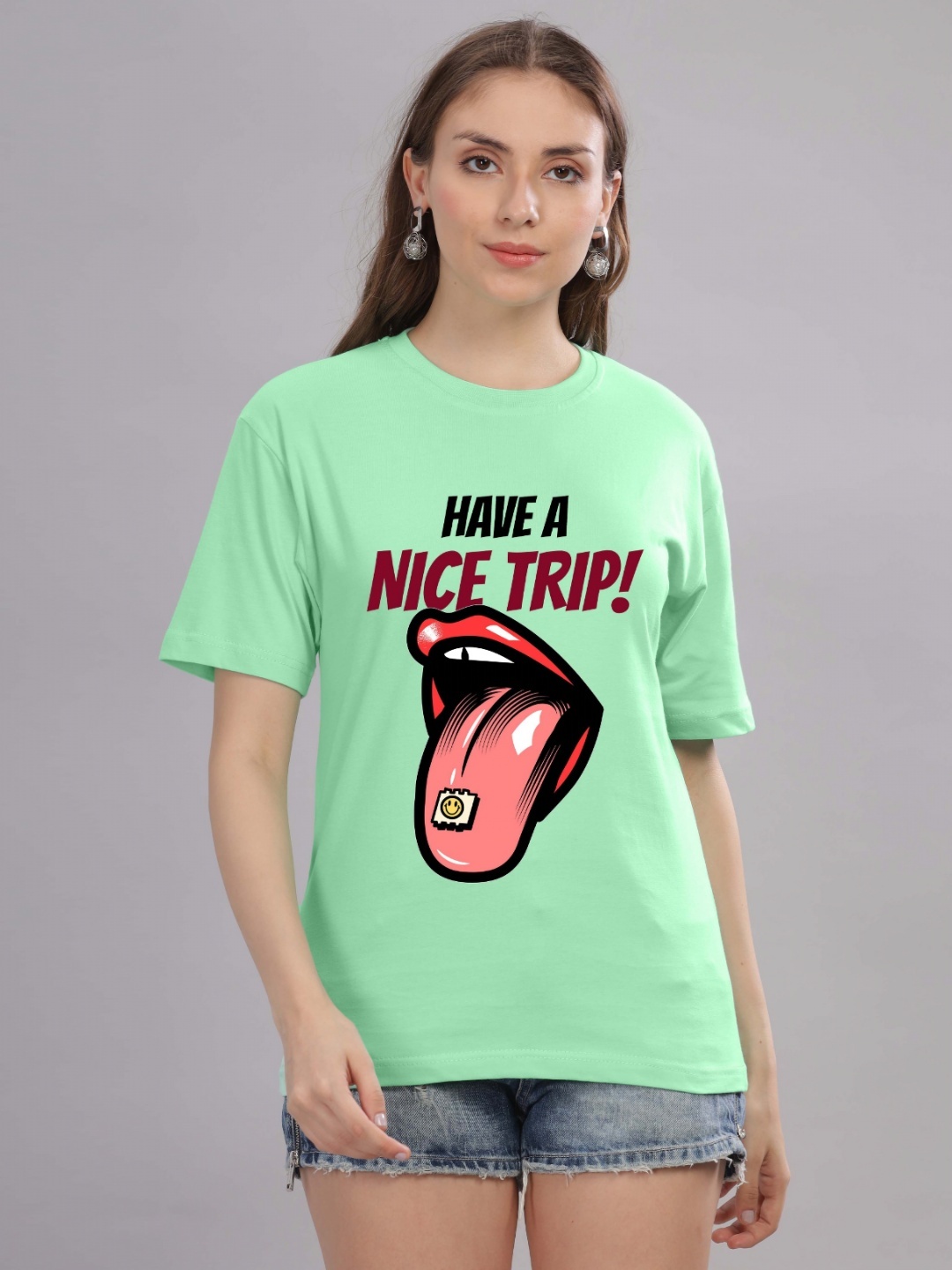 

FALTU.CO Women Printed Drop-Shoulder Sleeves Pure Cotton T-shirt, Sea green