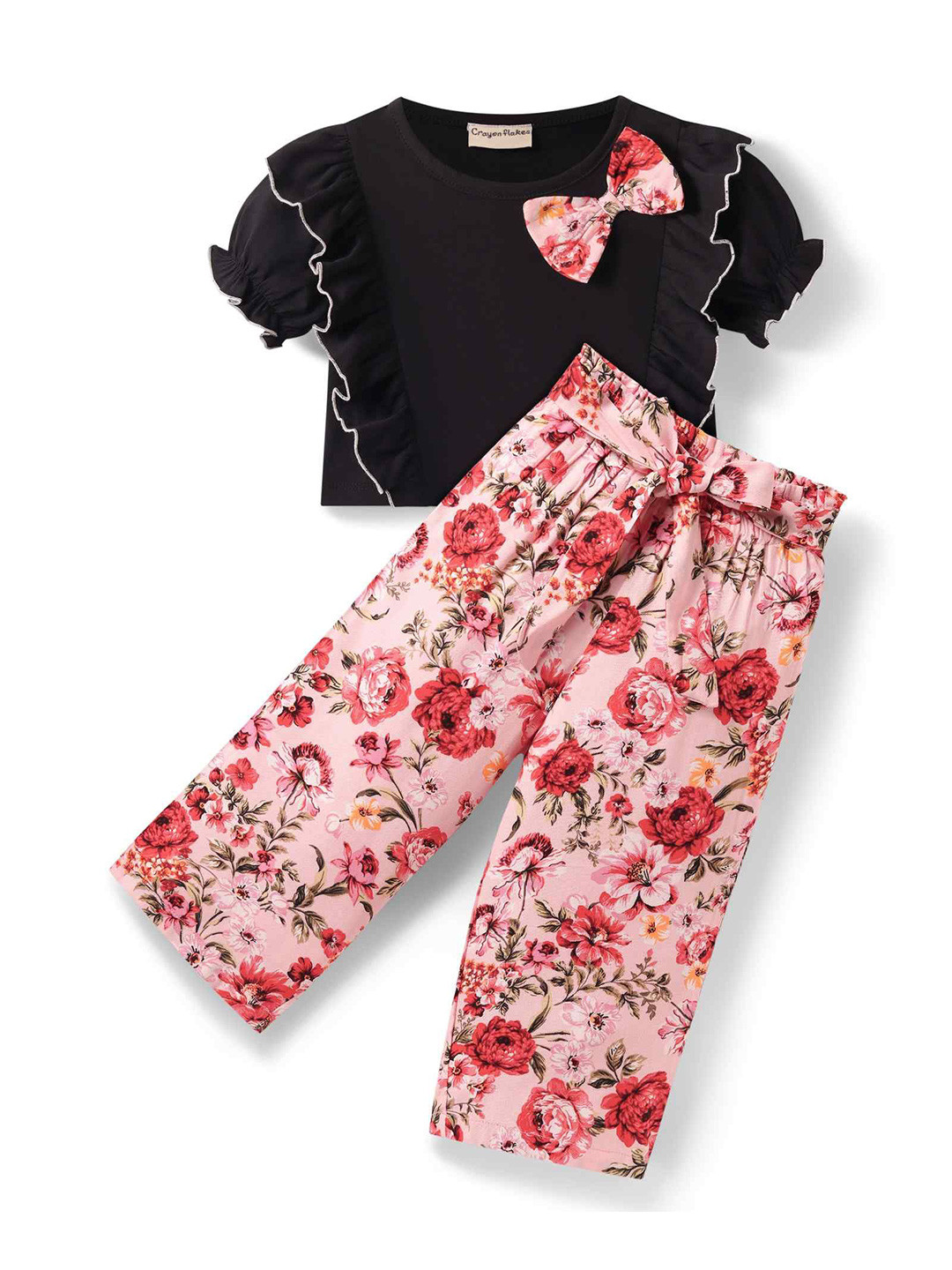 

CrayonFlakes Girls Printed Top with Palazzos, Pink