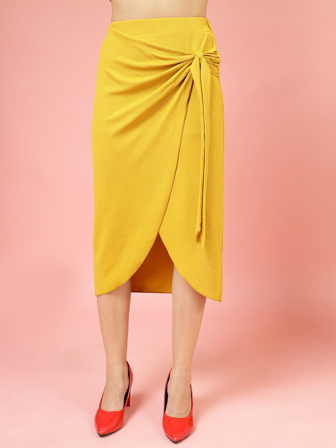 

DressBerry High Rise Wrap Skirt, Yellow