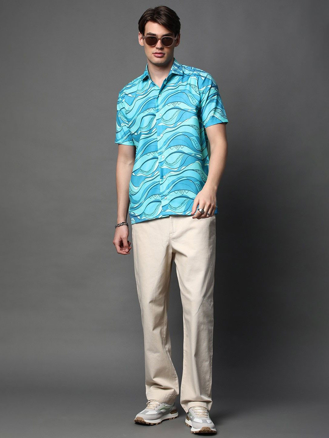 

BROWN BROTHERS Unisex Relaxed Animal Opaque Printed Casual Shirt, Blue