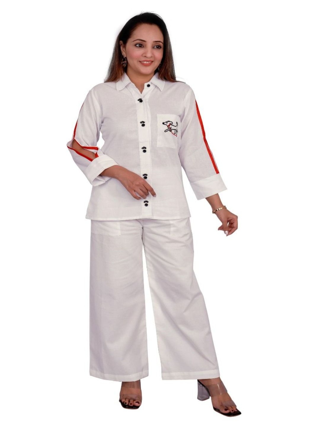 

Kaajal by Vidhi Embroidered Shirt With Trousers, White