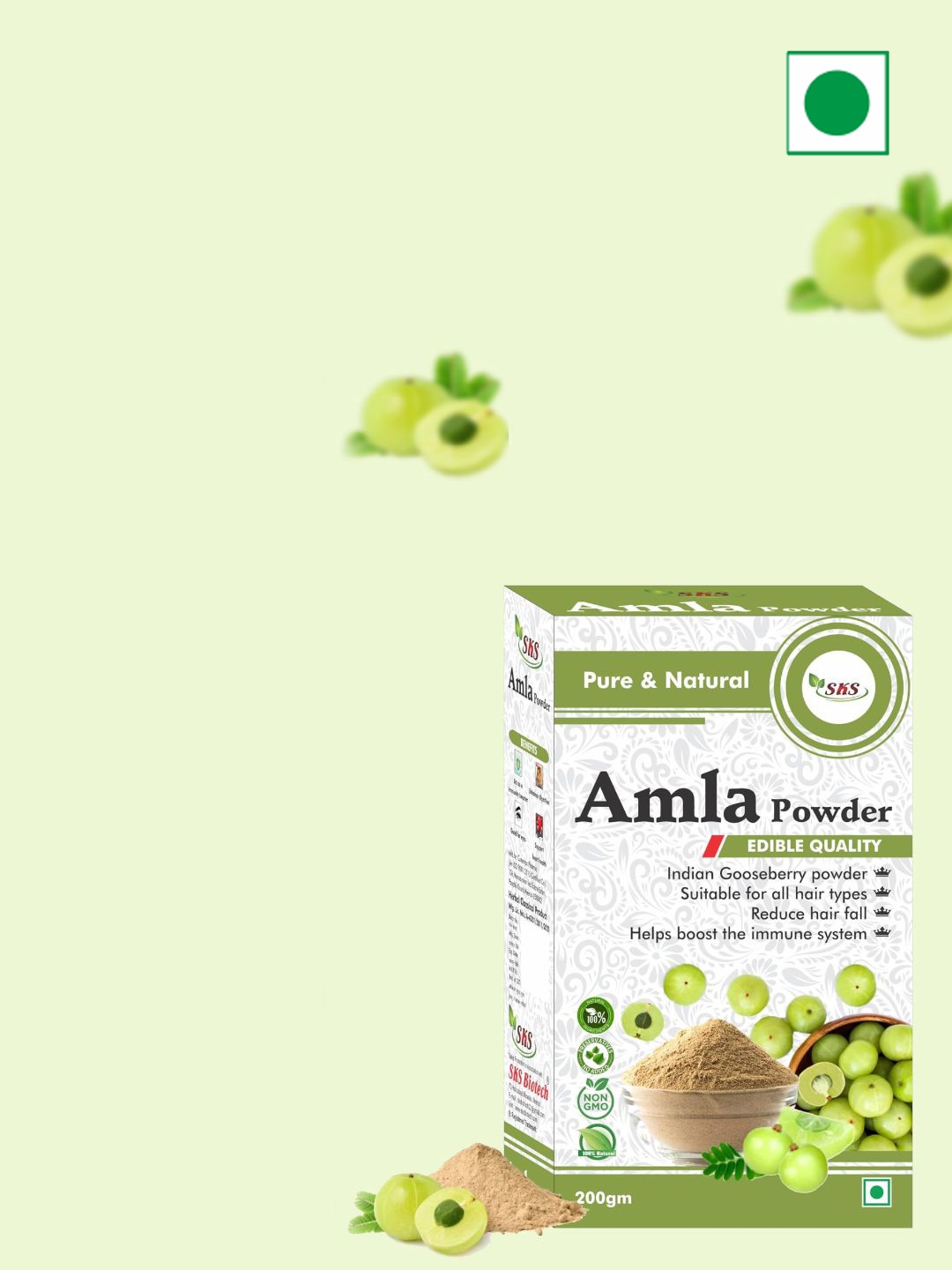 

SKS BIOTECH Pure & Natural Vitamin C Boost Amla Powder Hair Mask - 200 g, Green