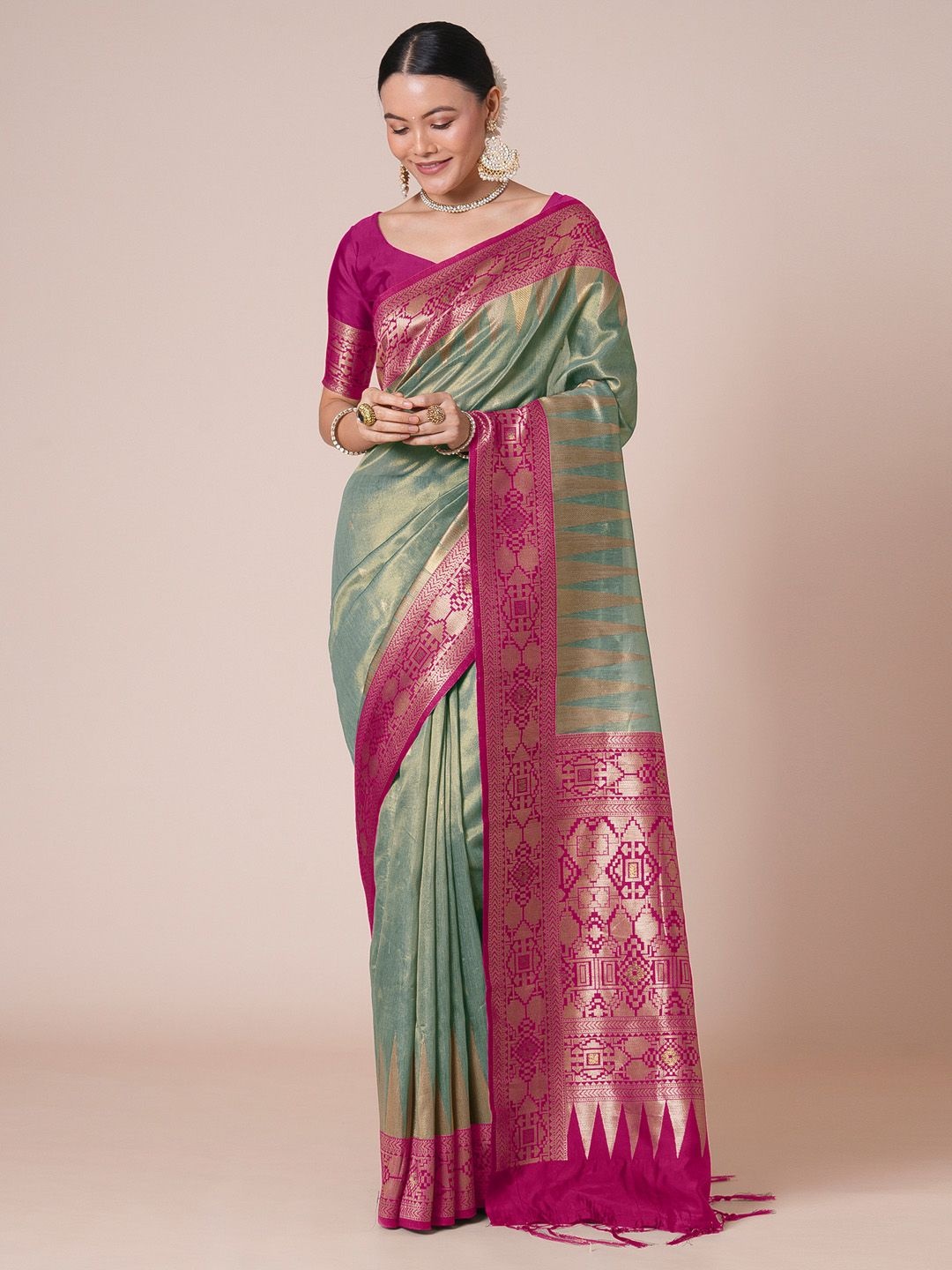 

House of Pataudi Banarasi Woven Design Saree With Blouse, Blue