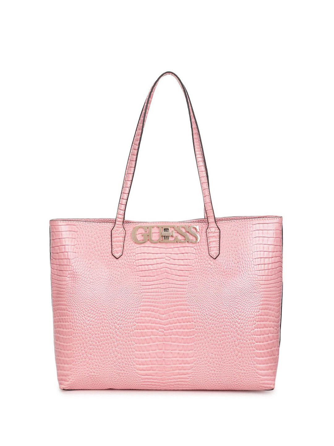 

GUESS Textured PU Structured Tote Bag with Cut Work, Pink