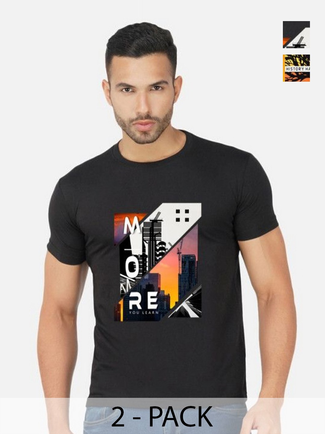 

GLOBAL NOMAD Men 2 Printed Bio Finish Pockets T-shirt, Black