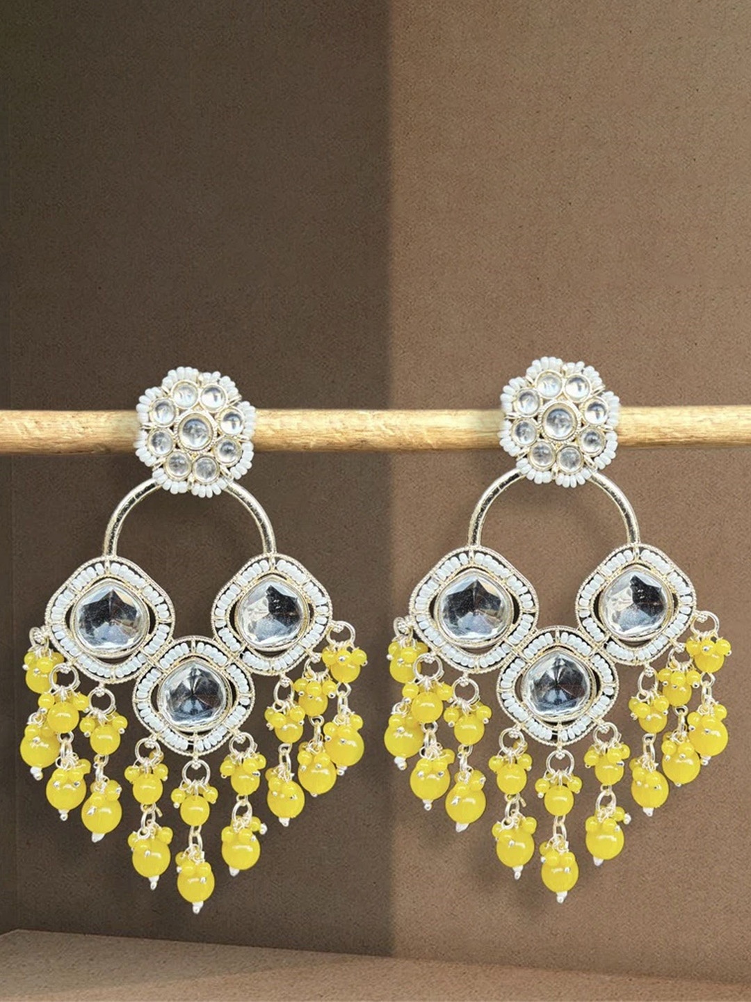

TANLOOMS Contemporary Chandbalis Earrings, Yellow