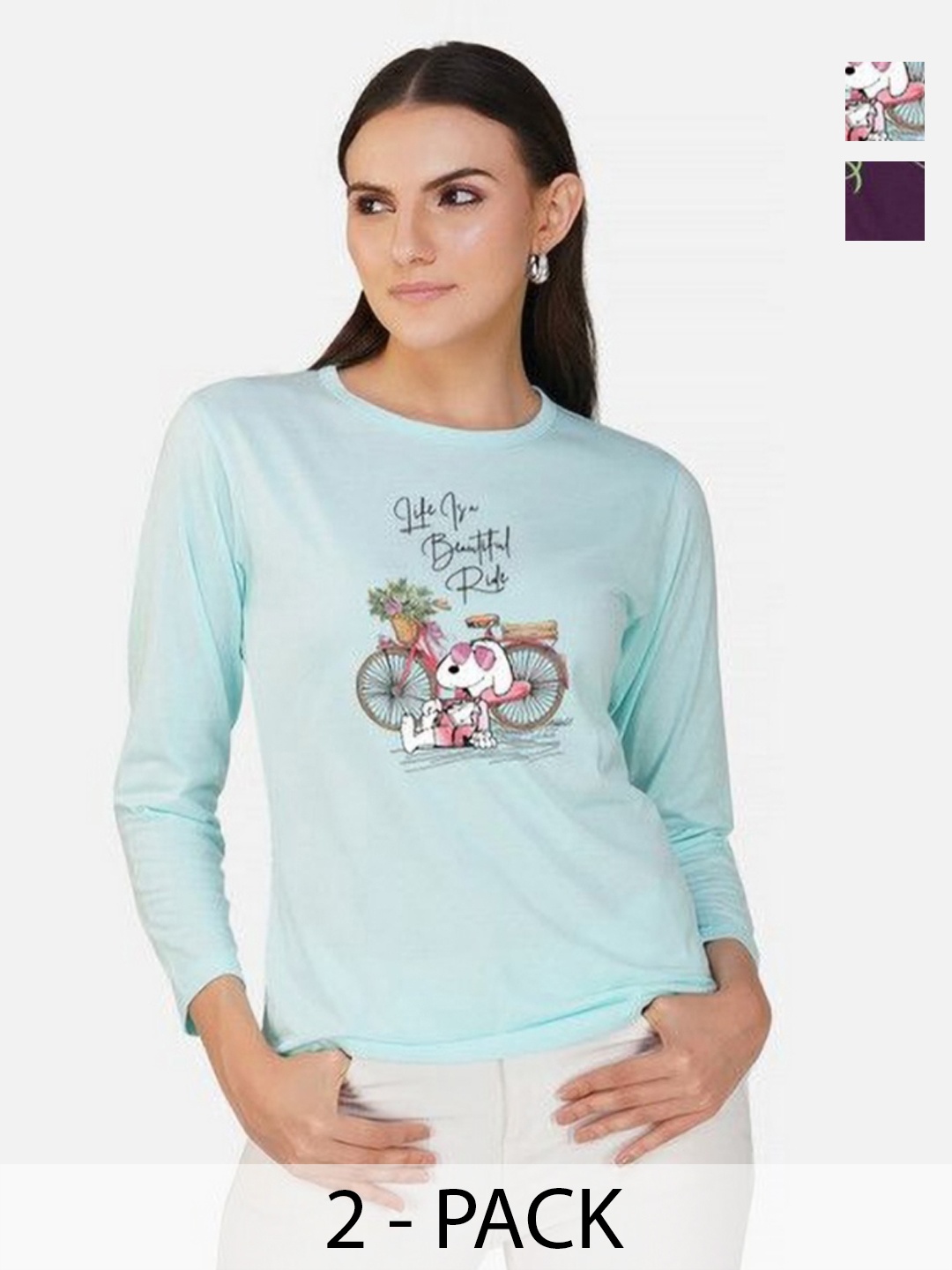 

Metronaut Women 2 Printed Bio Finish T-shirt, Turquoise blue