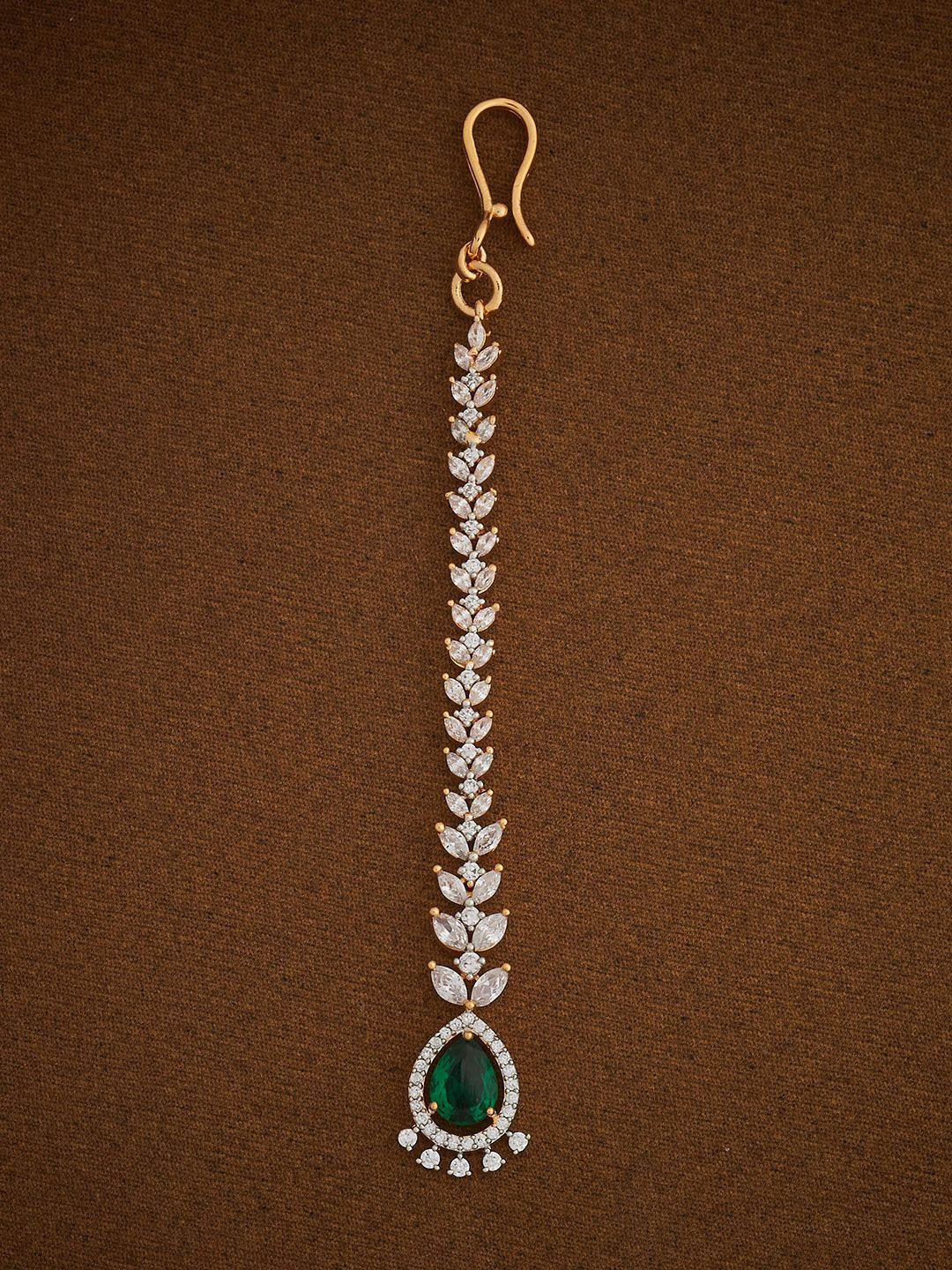 

Kushal's Fashion Jewellery Gold-Plated Artificial Stones and Beads Studded Maang Tikka Head Jewellery