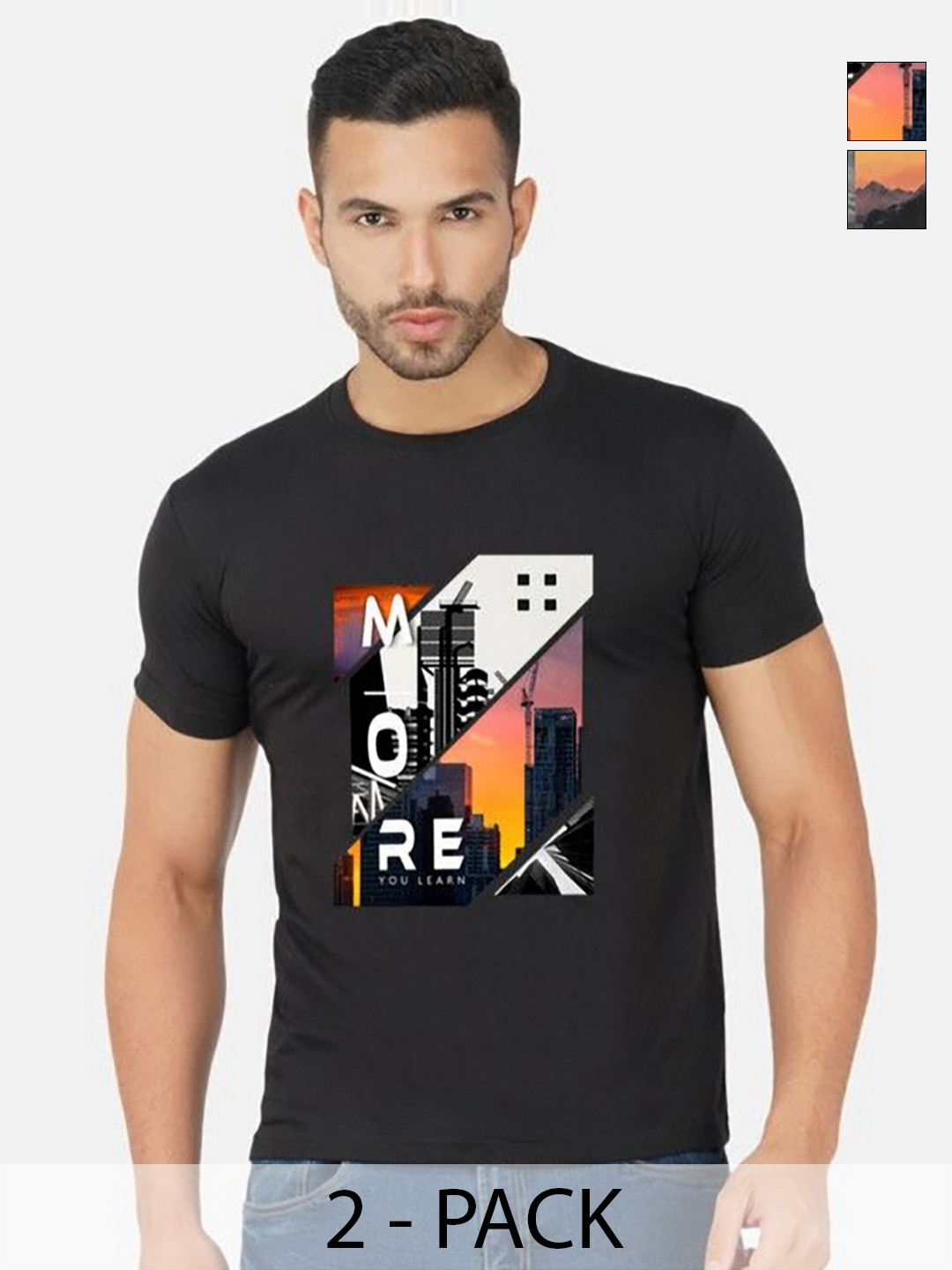 

GLOBAL NOMAD Men 2 Printed Bio Finish Applique T-shirt, Black