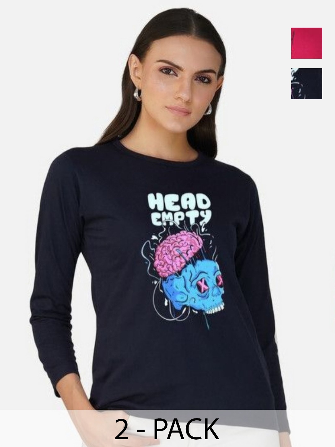 

Metronaut Women 2 Printed Bio Finish Applique T-shirt, Navy blue